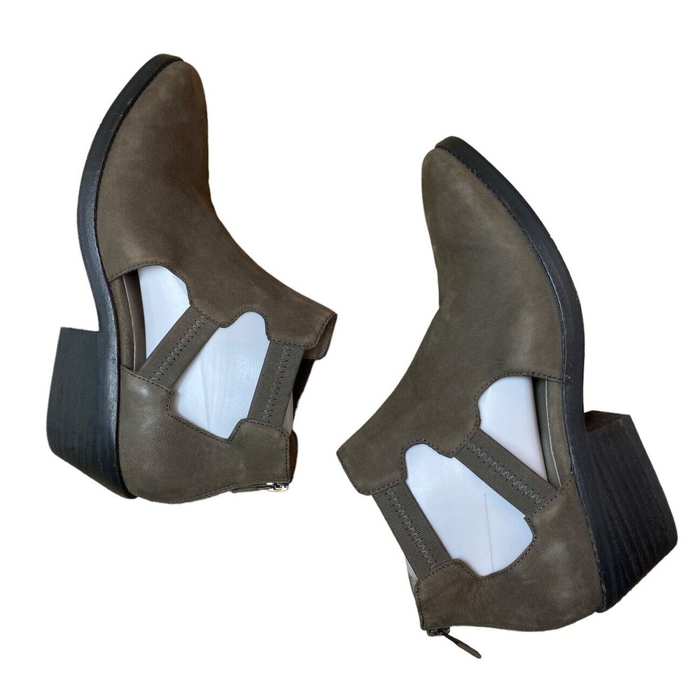 Eileen Fisher Women’s 9 Taupe Tumbled Nubuck Cutout Back Zip ‘Vanda’ Ankle Boots